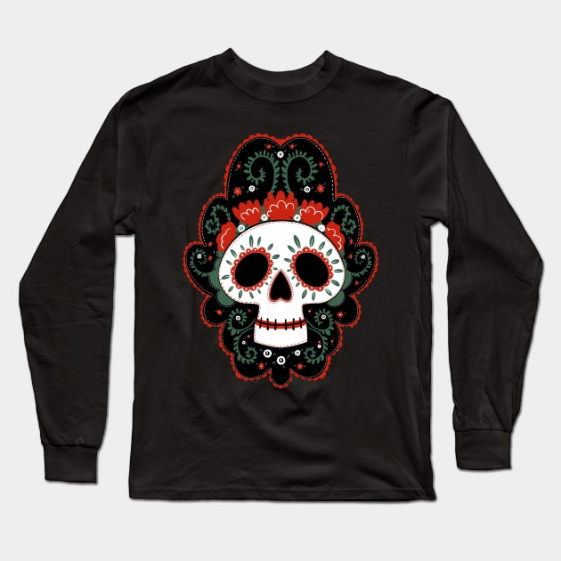 Dia De Muertos, Day of the Dead - La Mujer Long Sleeve T-Shirt by BeanstalkPrints